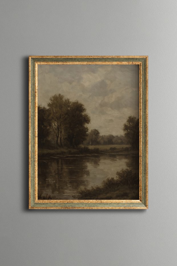 Reflection of Trees on the Riverbank - Vintage Patterned Painting - Fine Model