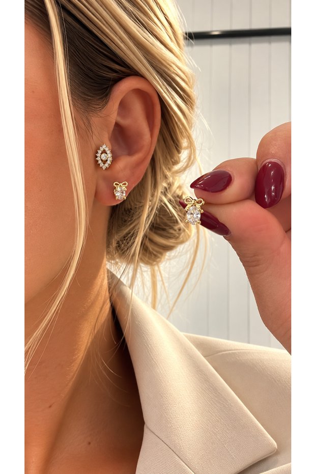 Ribbon Model Zircon Solitaire Mini Xp Stainless Steel Earrings