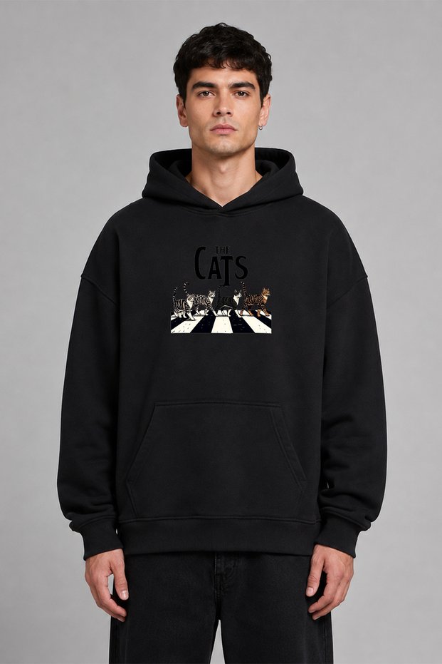 The Cats 1 Design Pre-Printed Oversize Black Hooded Sweatshirt
