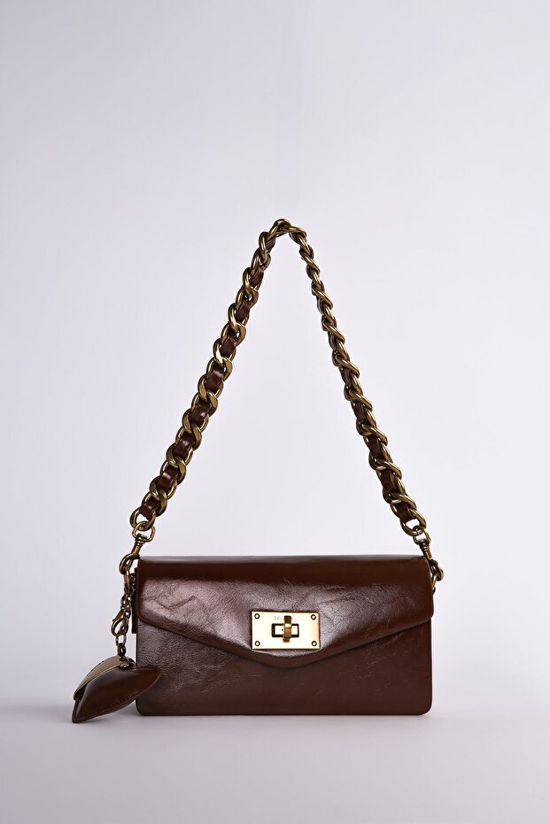 Envelope Cover Rotary Lock Shoulder Bag Brown
