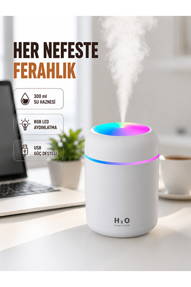 300ml USB Humidifier with Abs Body – White, Gray, Pink Colors