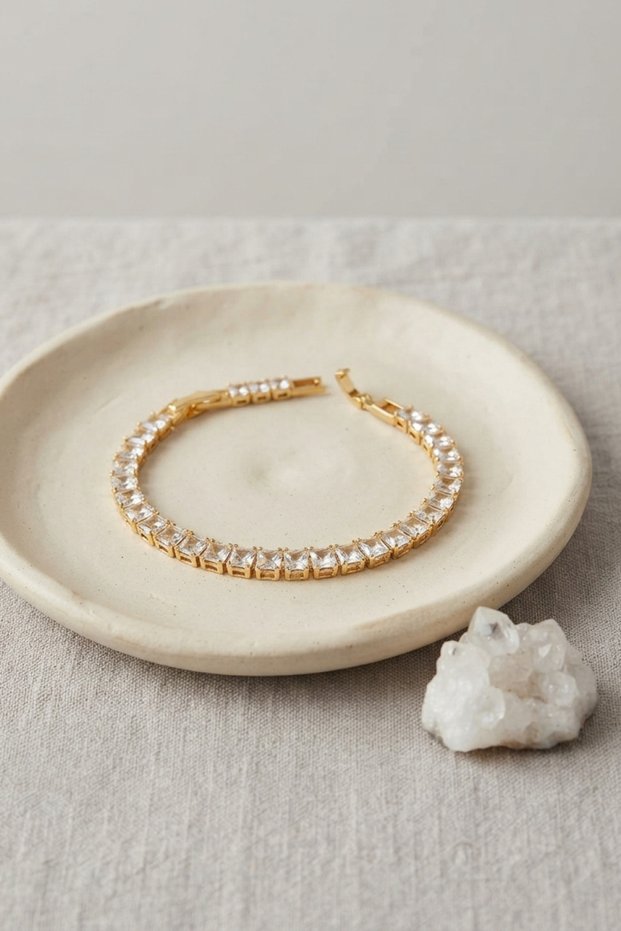 Brass Gold Color Square Zircon Stone Waterway Women's Bracelet -
