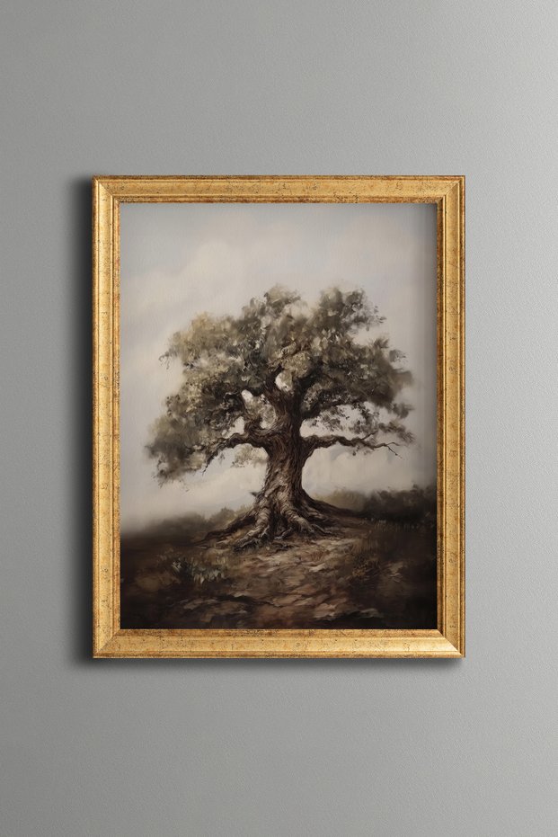 Olive Tree with Roots - Vintage Patterned Painting - Fine Model