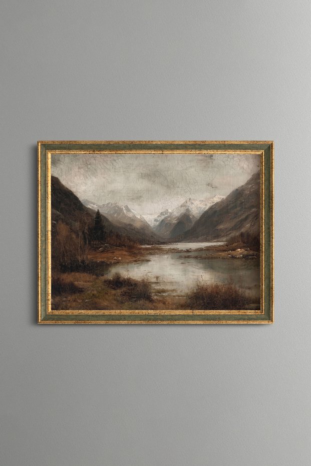 Calm Lake among the Mountains - Vintage Patterned Painting - Fine Model
