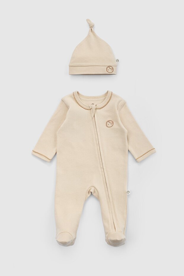 Organic Cotton Cream Zippered Baby Romper Set
