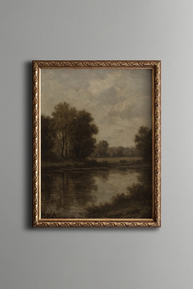Reflection of Trees on the Riverbank - Vintage Patterned Painting - Fine Model