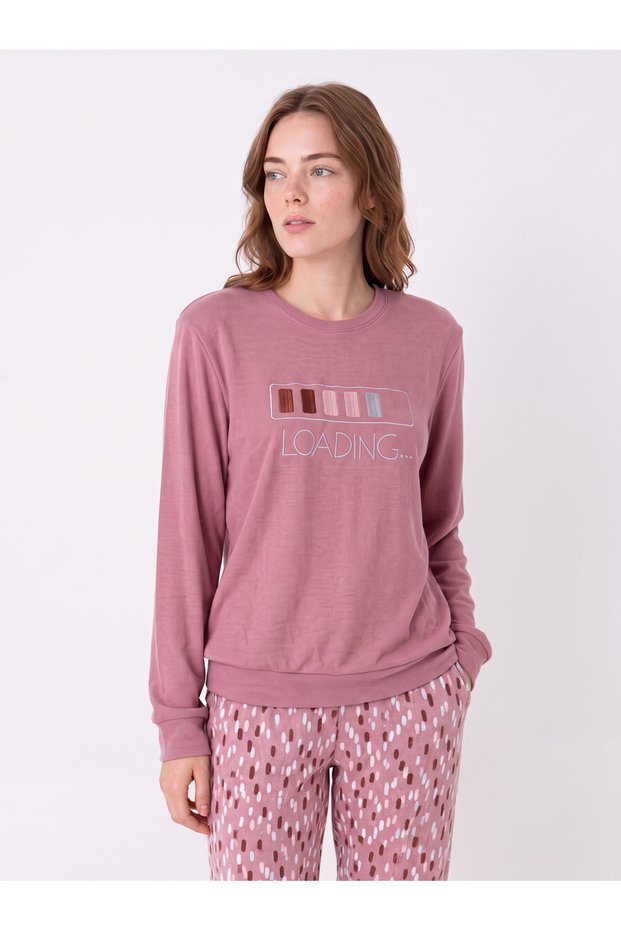 Women's Thermal Pajama Set Pink Patterned