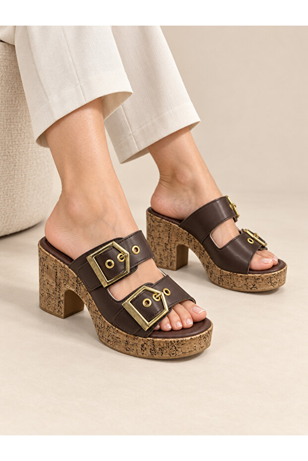 Women's Wedge Heel Double Buckle Slippers