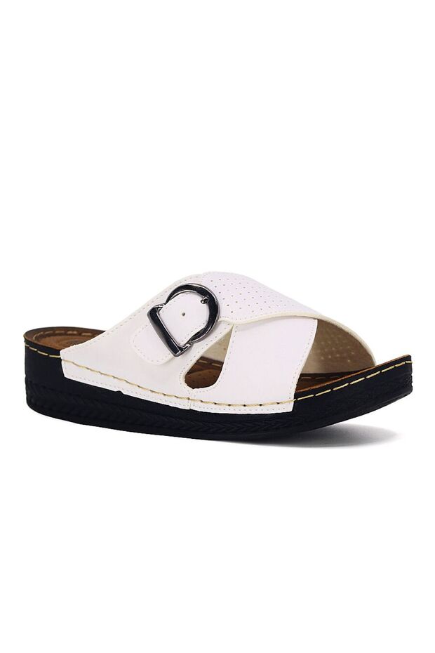 Zenne Inox Silver Cross Buckle Orthopedic Slippers Comfortable Soft Stylish