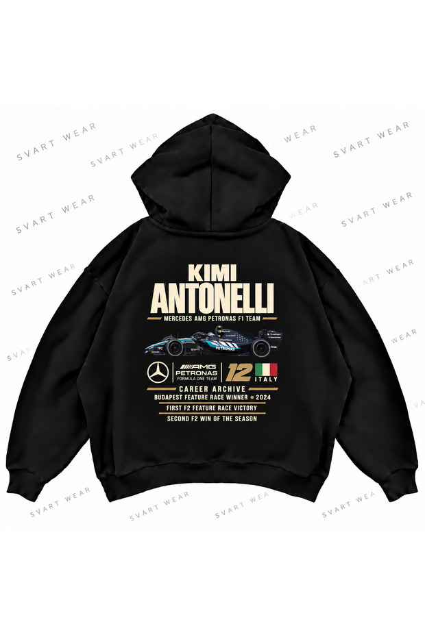 Kimi Antonelli F1 Printed Black Oversize Boxy Sweatshirt