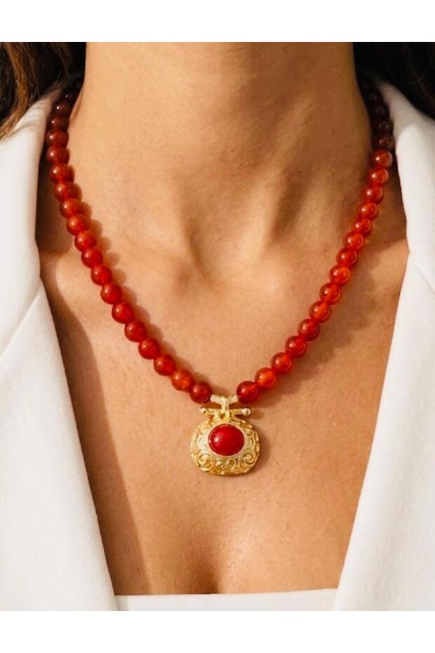 Agate 8 mm Natural Stone Vintage Necklace 45 cm