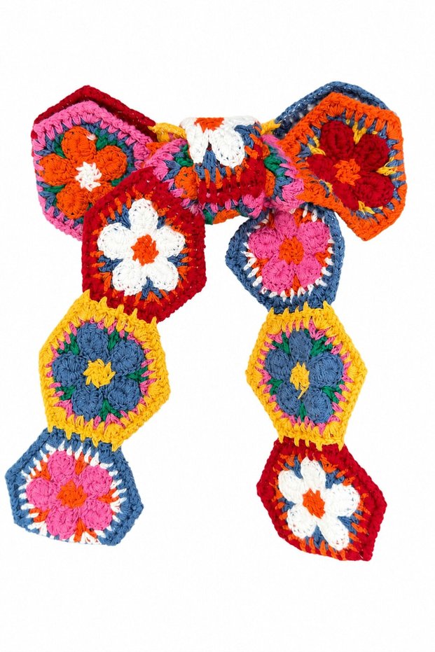 Colorful flower knit bow hair clip (red)