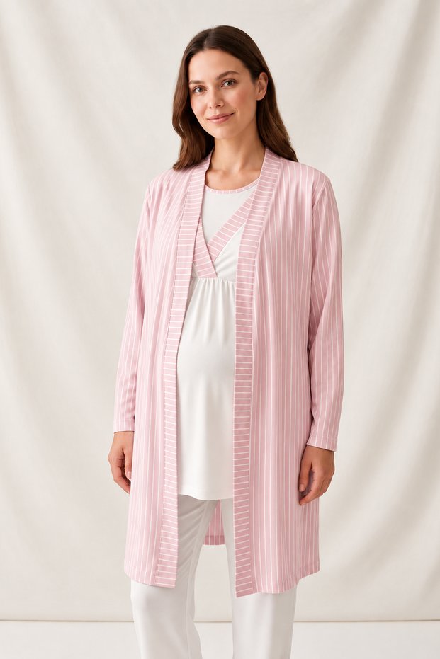 Maternity Pajama Set with Dressing Gown Pink