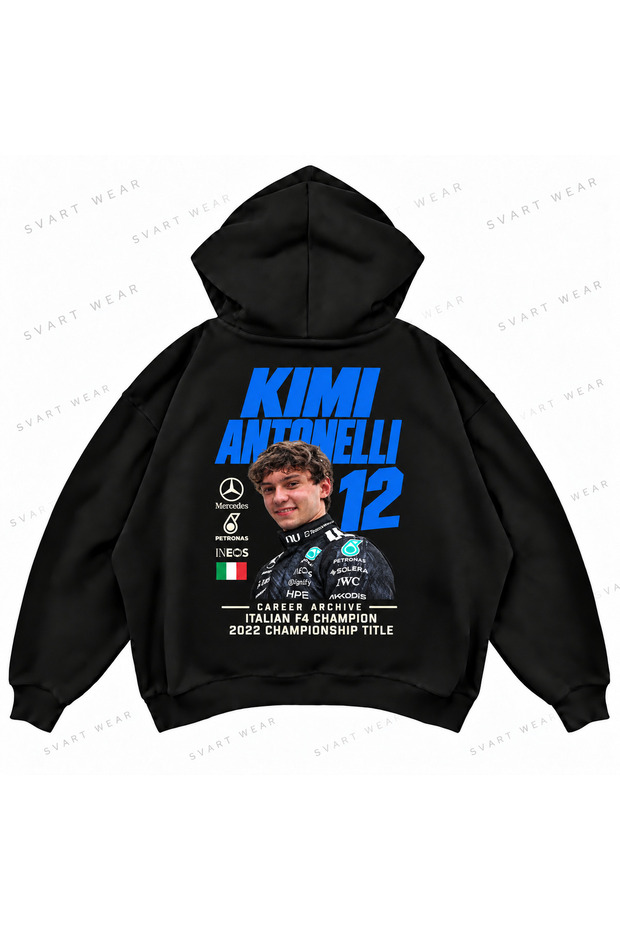 Kimi Antonelli F1 Printed Oversize Boxy Hooded Hoodie Sweatshirt