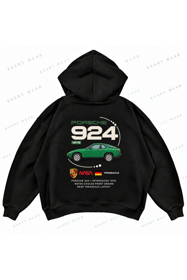 Porsche 924 Printed Black Oversize Boxy Sweatshirt