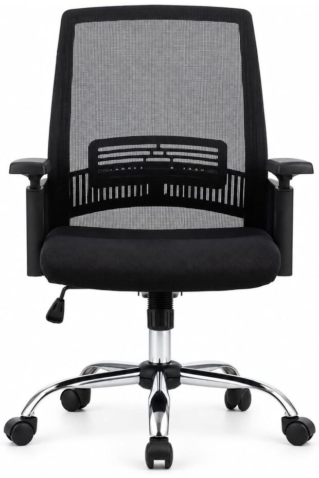 Comfy-M Ergonomic Mesh Office Visitor Chair, Adjustable Lumbar Support, Height-Adjustable Armrests, Padded Seat, Chrome Cantilever Base, Black, Home Office & Meeting Room