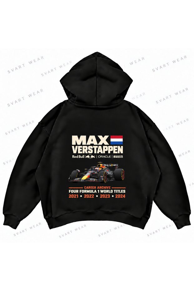 Max Verstappen F1 Printed Black Oversize Boxy Sweatshirt