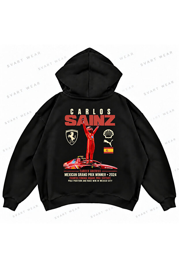 Carlos Sainz F1 Printed Oversize Boxy Hooded Hoodie Sweatshirt