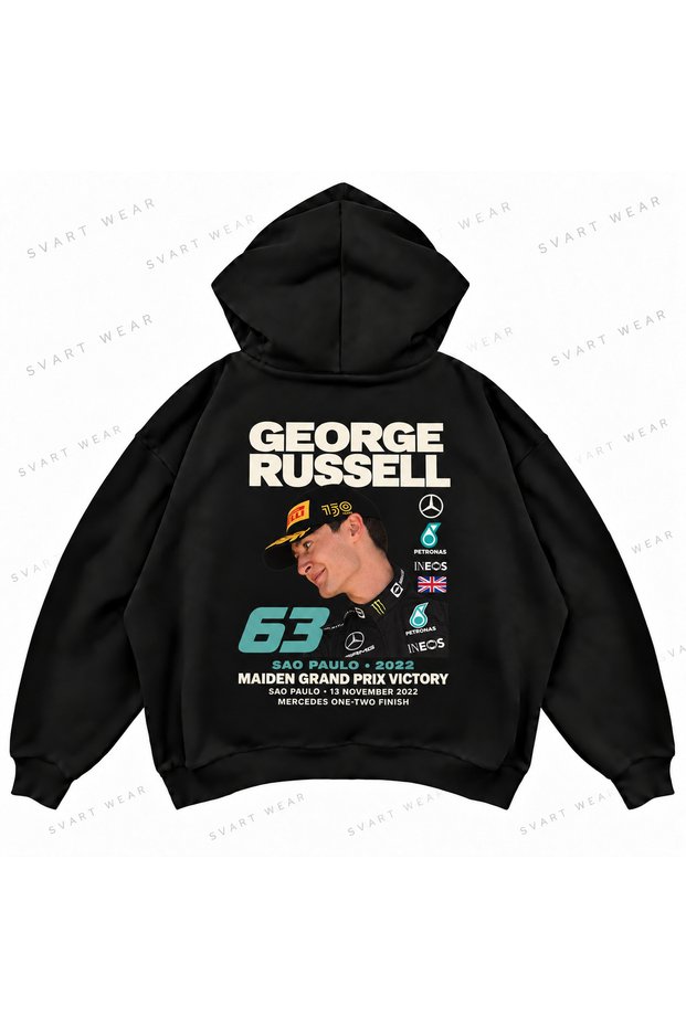 George Russell F1 Printed Oversize Boxy Hooded Hoodie Sweatshirt