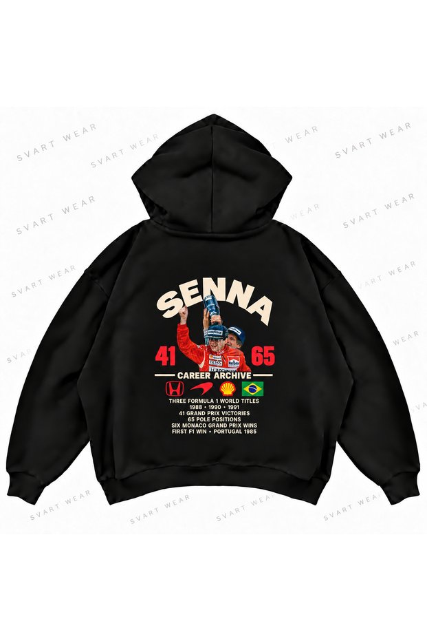 Ayrton Senna F1 Printed Oversize Boxy Hooded Sweatshirt