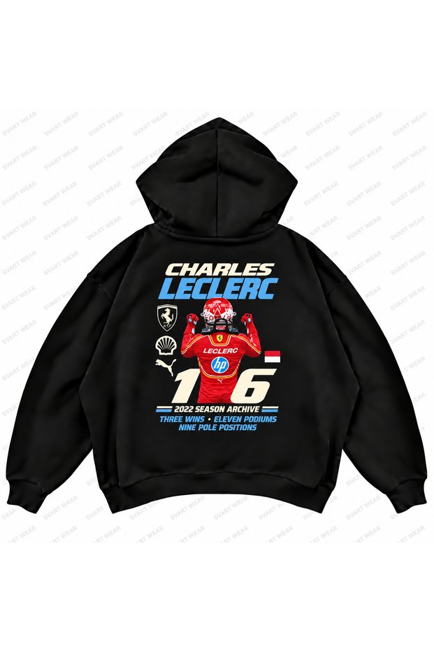 Charles Leclerc F1 Printed Oversize Boxy Hooded Hoodie Sweatshirt