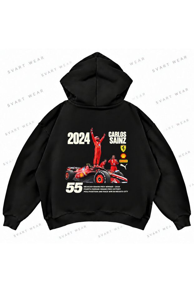 Carlos Sainz F1 Printed Oversize Boxy Hooded Hoodie Sweatshirt