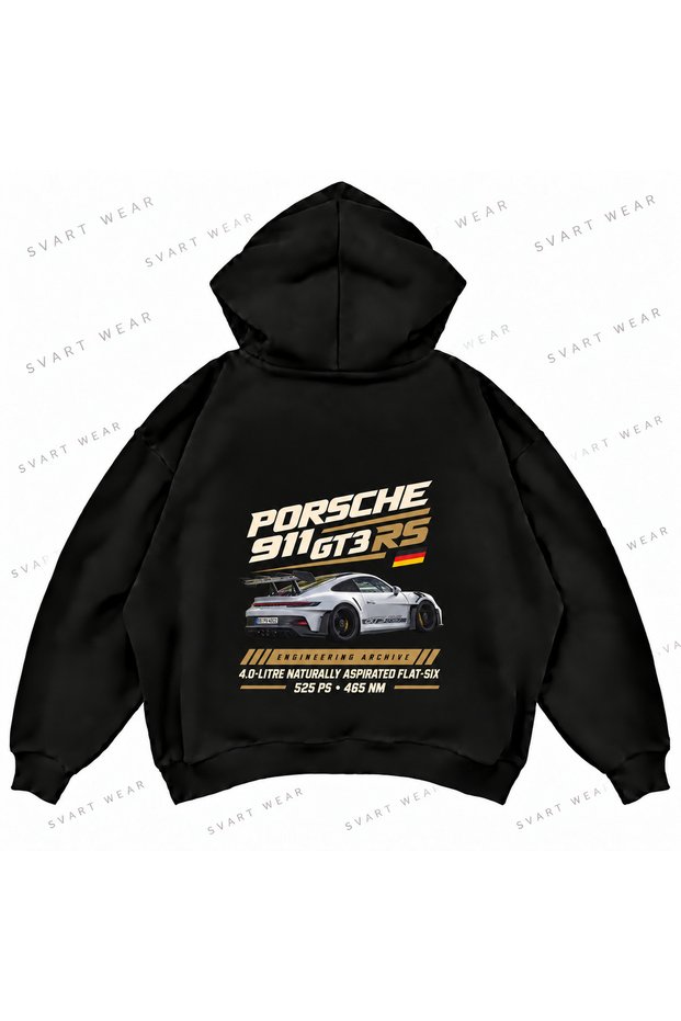 Porsche 911 Gt3 Rs Printed Black Oversize Boxy Sweatshirt