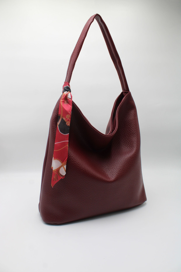 Women's Burgundy Large Size Scarf Detailed Casual Lined and Zippered Hand, Arm and Shoulder Bag