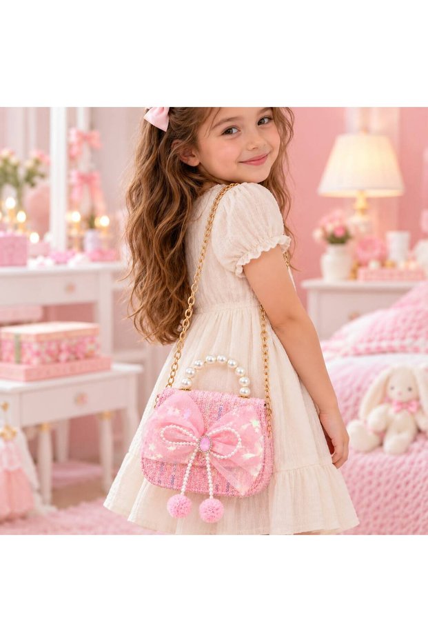 Elegant Pearl Handle Bow-Decorated Little Children's Bag