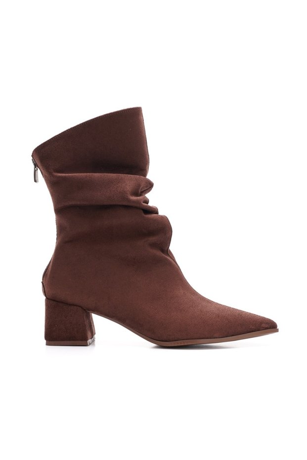 Veyra Brown Suede Block Heeled Drawstring Women's Boots