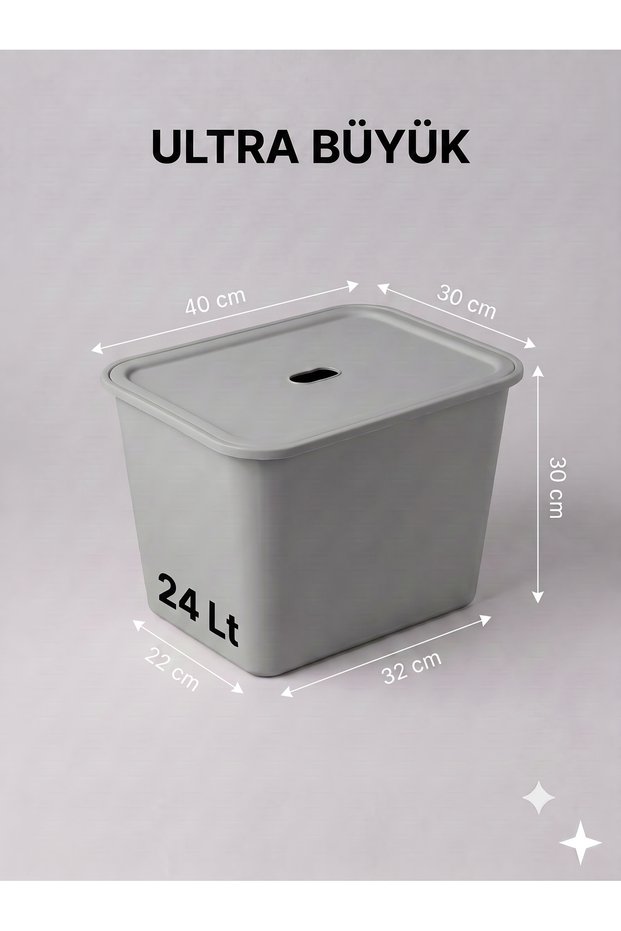 Ultra Large 24 Liter 40X30X30 cm Polypropylene Plastic Organizer with Gray Lid - Toy Box and Storage Basket
