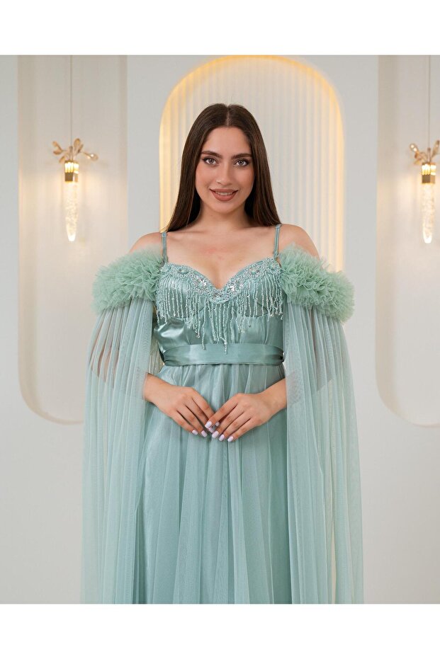 Special Design Diamond Detailed Satin Long Nightgown with Box