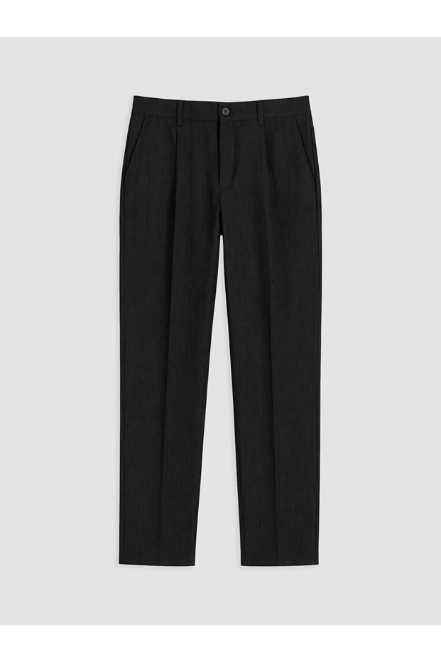 Black Polyviscon Men's Pleated Trousers