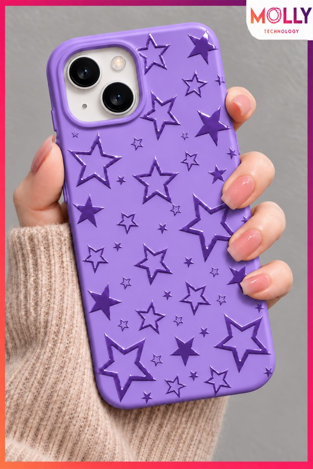 Lilac Glossy Star Pattern Silicone Case for iPhone 13/14
