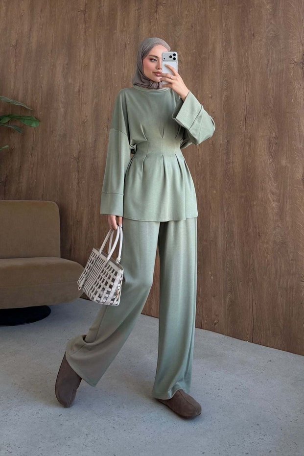 Yelda Waist Belted Suit Khaki