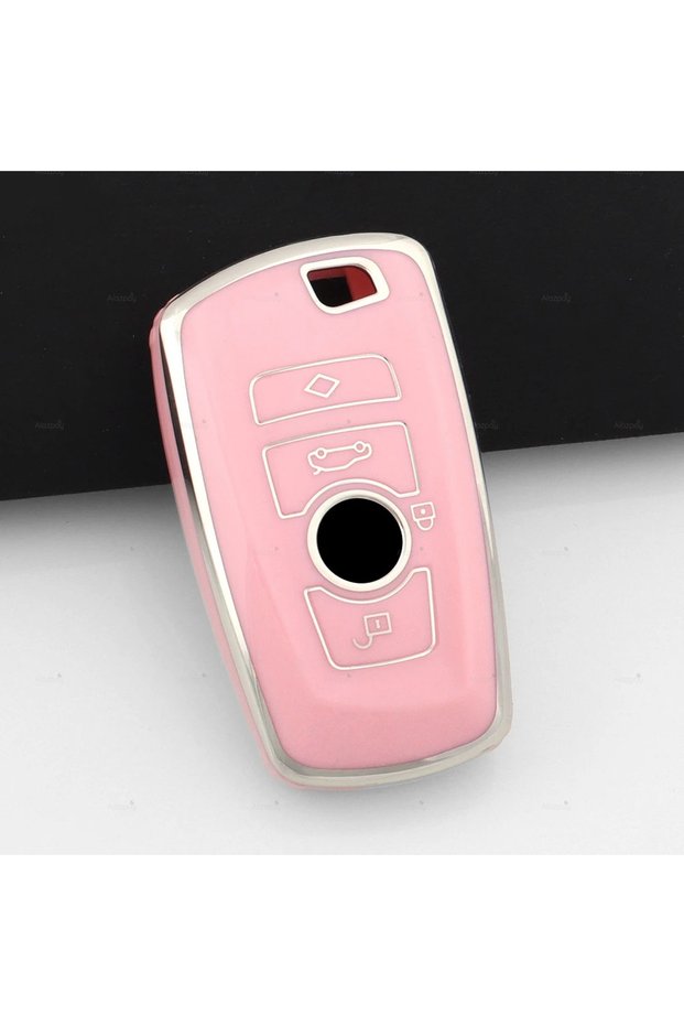 Bmw Compatible 1, 3, 5, 7 Series, F30, F25, F20, F18, F16, F15, F10, X1, X3, X4, X5 Silver Edge Tpu Key Case Cover (Pink)