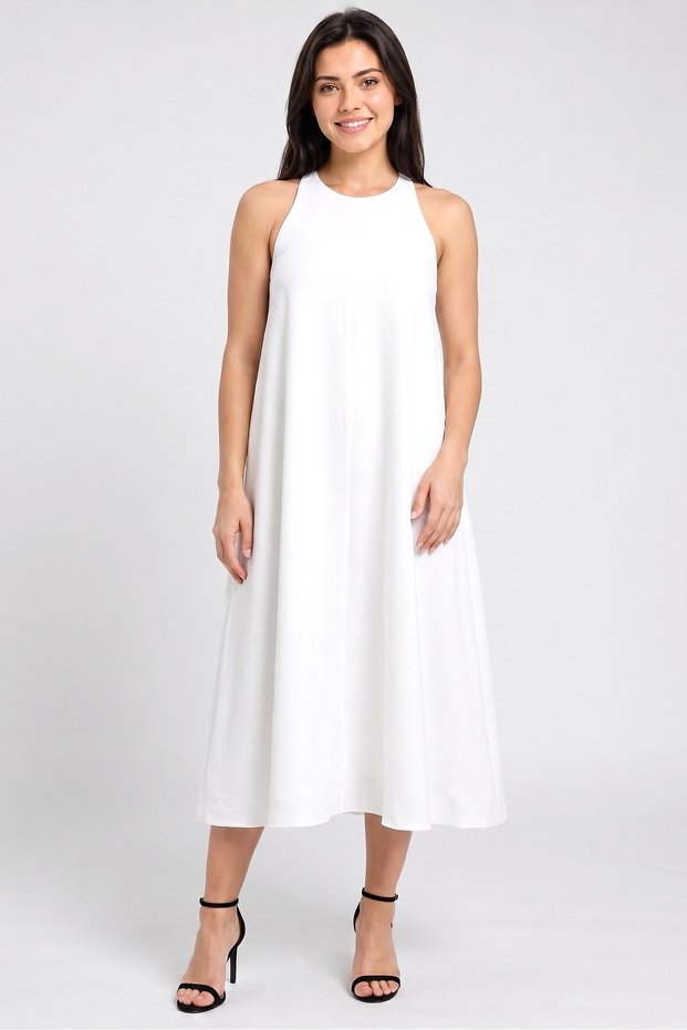 Women Plain Maxi Dress, White
