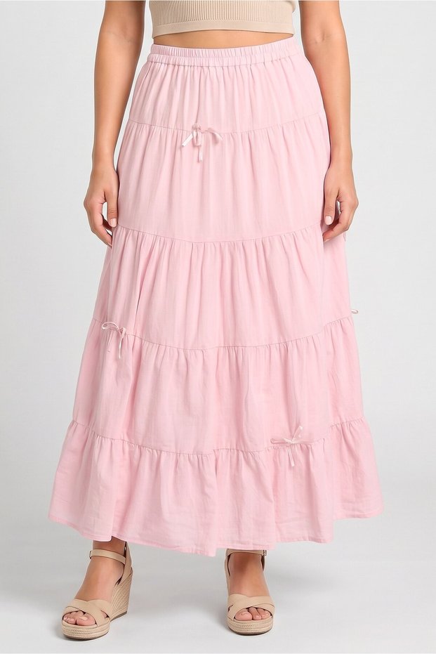 Women Solid Maxi Skirt, Pink