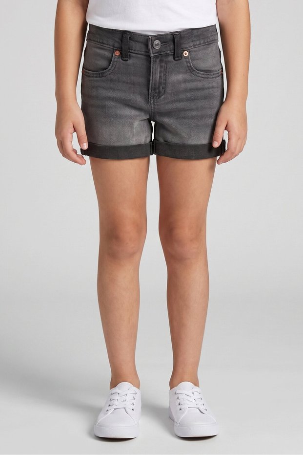 Kids Girl Washed Girlfriend Denim Shorts, Charcoal