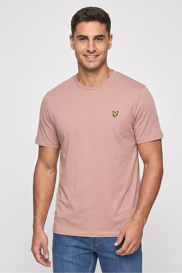 Men Crew Neck Short Sleeve Embroidered Logo T-Shirt, Dark Beige