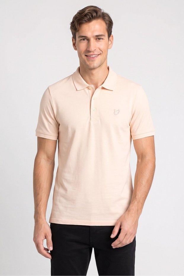 Men Regular Fit Embroidered Logo Short Sleeve Polo Shirt, Light Peach