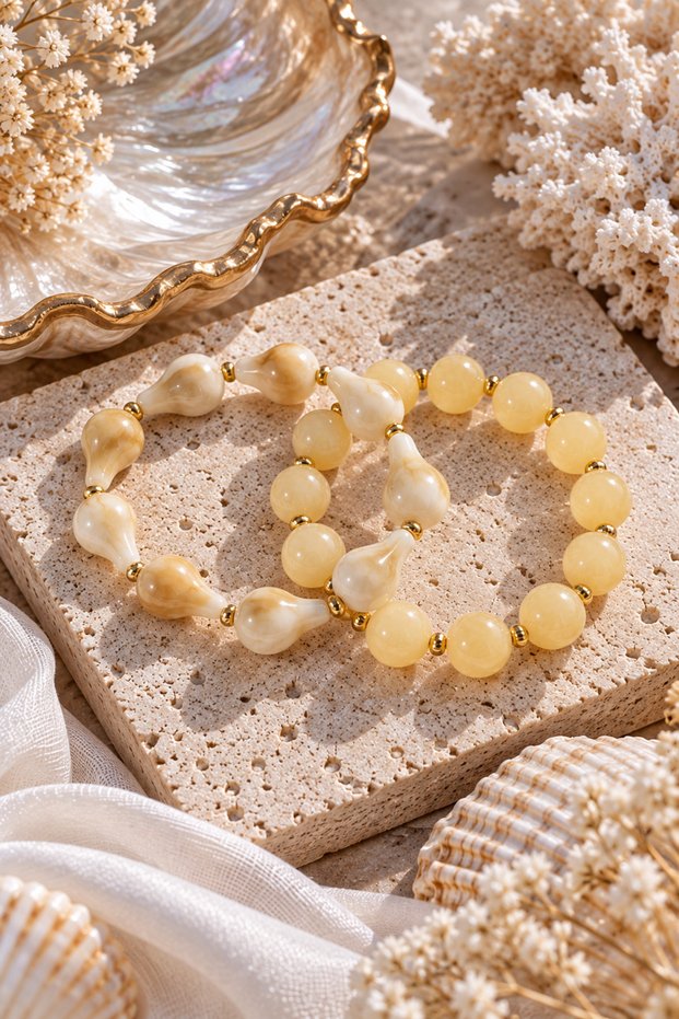 Set of 2 Ivory Drop Beaded & Round Beaded Bracelet Combination Set