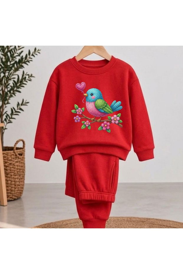 Team Sweatshirt Knitted Sparrow Printed Girls' and Boys' Crew Neck
