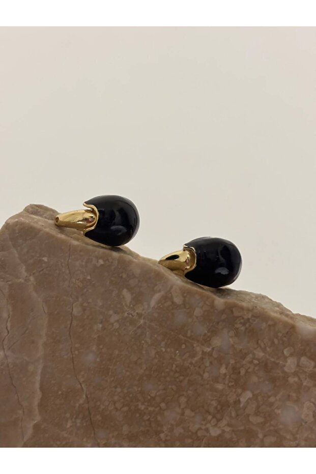 Black Stone Detailed Xuping Steel Earrings