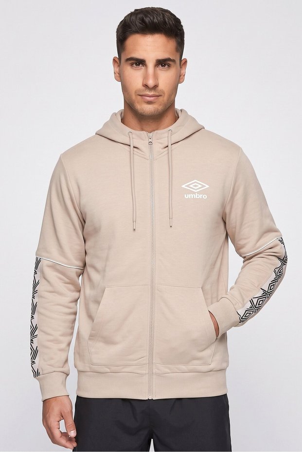 Men Sportswear Fit Brand Logo Outdoor Hoodie, Beige