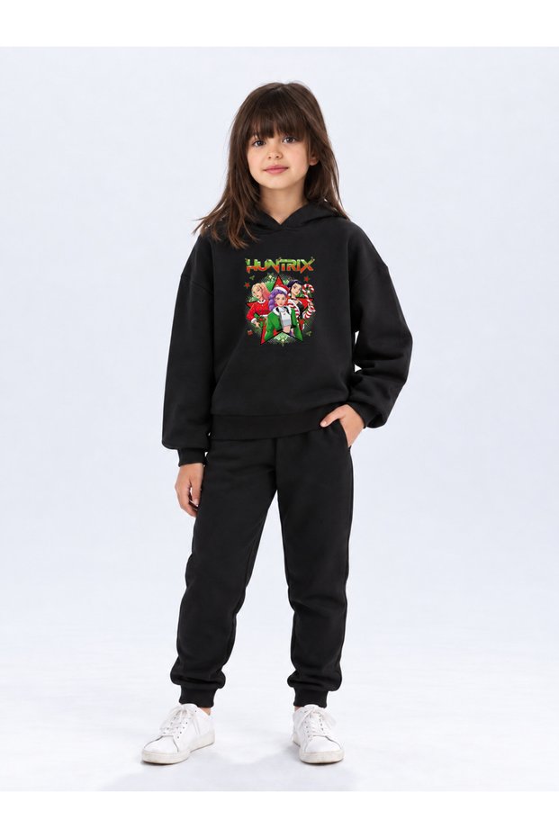 Kids Kpop Demon Hunters Printed Design Unisex Children's Hoodie and Sweatpants Set-Comfortable Fit Cotton Two-Piece Set