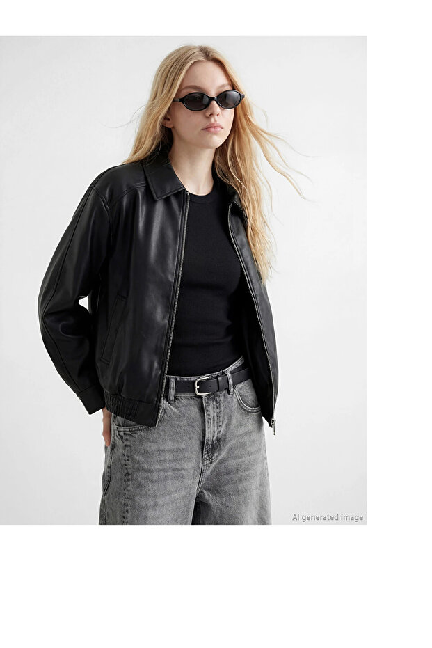 Oversized Women's Leather-Look Jacket