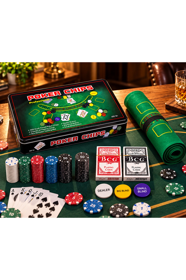 300 Chip Professional Poker Set with Metal Box and 2 Decks of Playing Cards