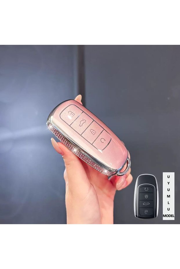 Chery Jaecoo Compatible Tiggo 8 Pro Max, Tiggo 7 Pro Max Avatgarde, Omoda 5 Pro Stone Edge Tpu Key Case Cover (Pink)