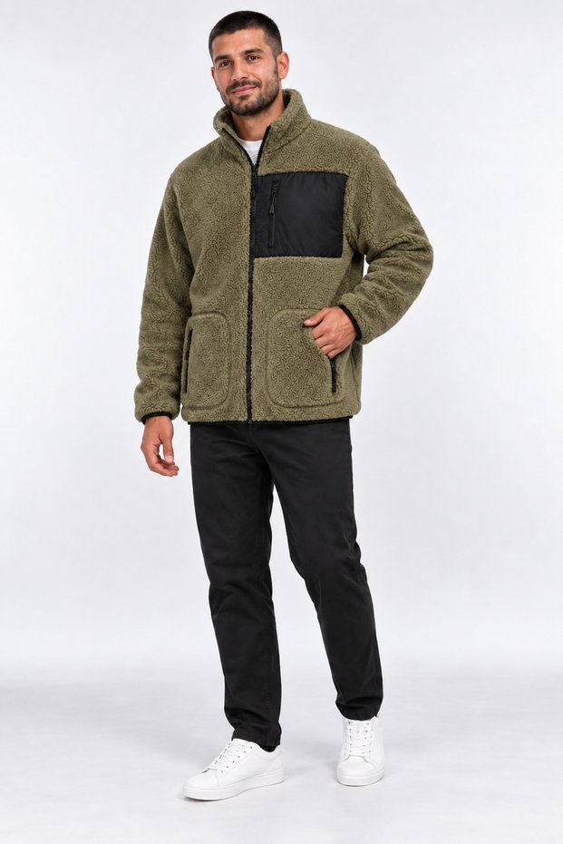 Men's Khaki Color Soft Welsoft Fleece Jacket with Zipper and 3 Pockets